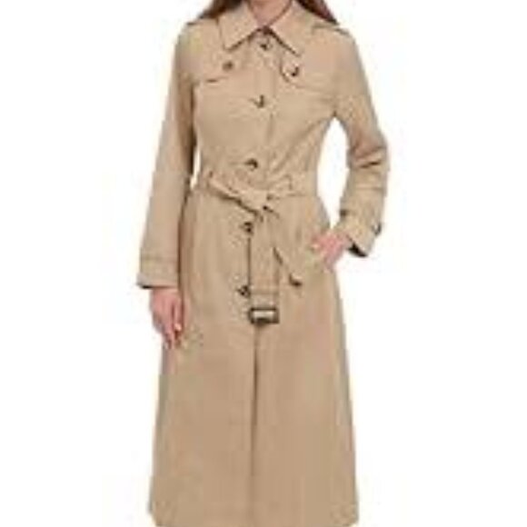 NWT- LONDON FOG SINGLE BREASTED LONG TRENCH COAT WITH EUPAULETTES AND BELT - Picture 2 of 11